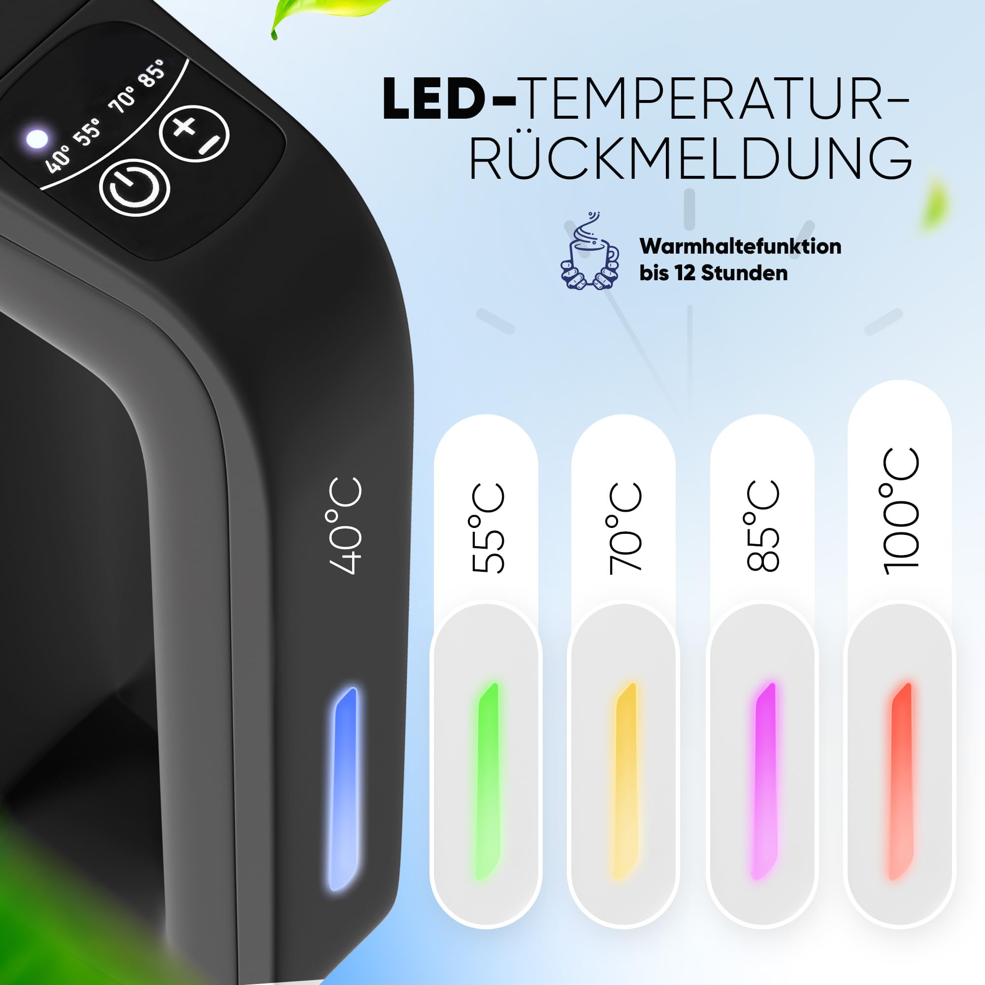 Stillstern Wasserkocher mit Temperatureinstellung [1,7L, 2200W, 40-55-70-85-100°C], 12h Warmhalten, Wasserkocher Edelstahl mit Präzisionsausguss, Schnelles Aufheizen, Teekocher Camping, Matt Finishing