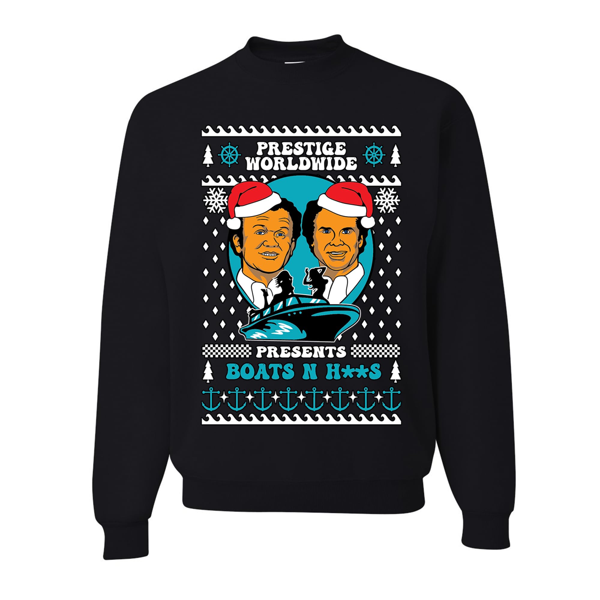 wild custom apparelPrestige Worldwide Boats and Hoo Step Brothers Ugly Christmas Sweater Crewneck Sweatshirt