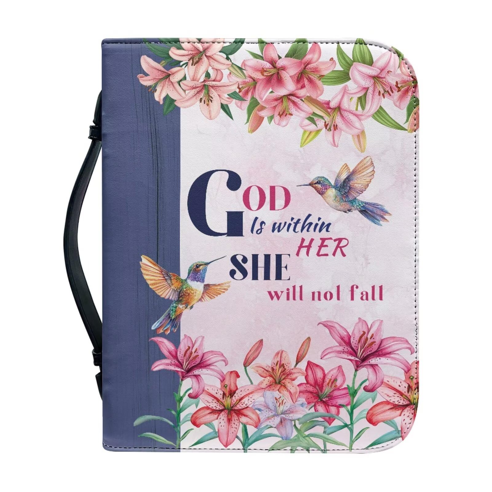 Kuiaobaty Lily Hummingbird Bible Cover - PU Leather Book Case Protective with Handle, Best Gifts for Women, Girls, Mother