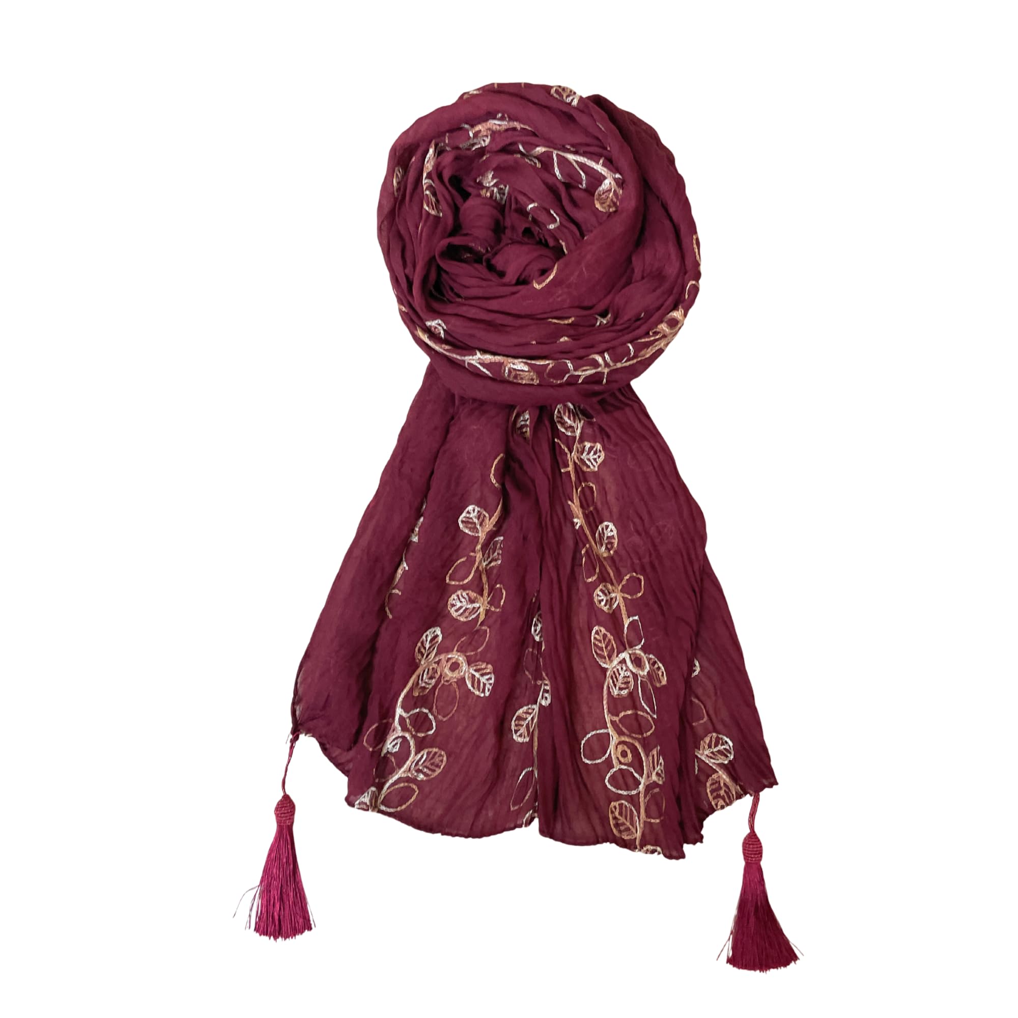 fahabo Scarf for Women Stylish Pleated Viscose Cotton with Embroidery and Tassels | Hijab Scarf | Stole | Soft, Lightweight, and Latest Scarves | 70x 33 Inches-picture-11