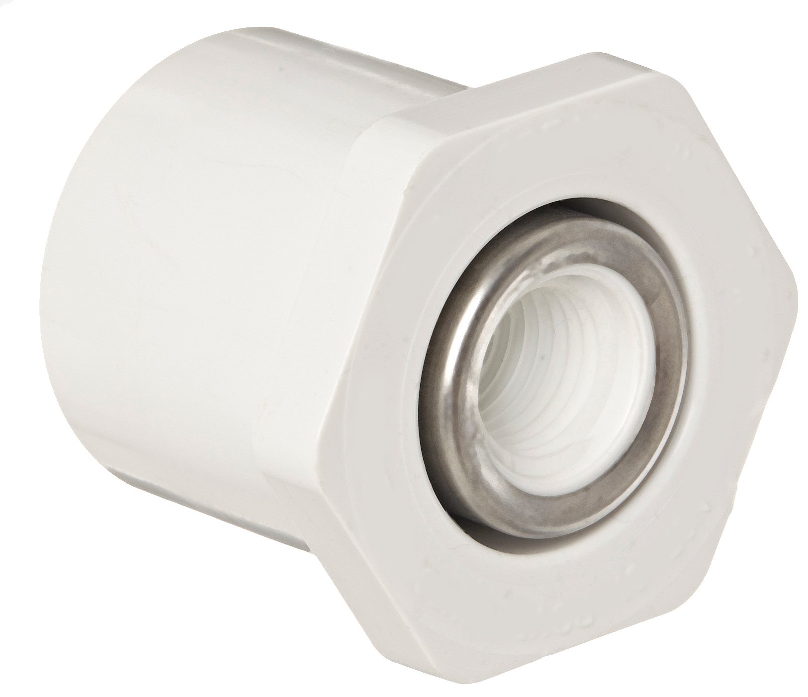 Spears 438-SR Series PVC Pipe Fitting, Bushing, Schedule 40, 1" Spigot x 1/4" Steel Reinforced NPT Female