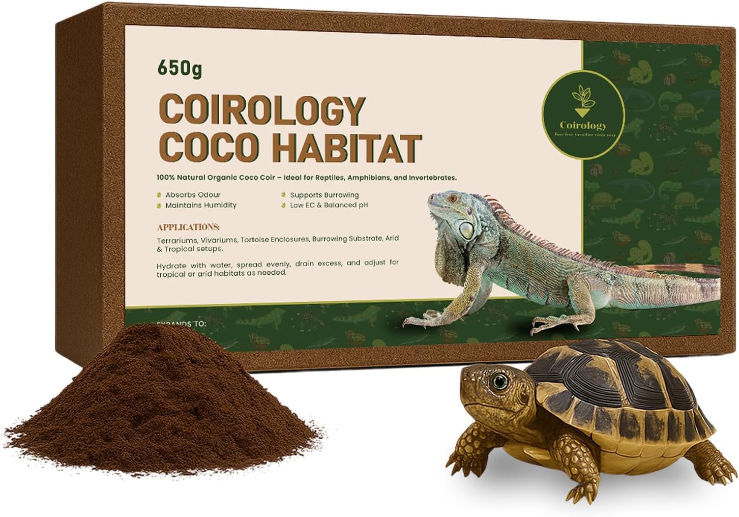 Hamster Bedding & Natural Burrowing Substrate 650g (Expands 10L) | Peat-Free Coco Coir Habitat Brick | pH Balanced, Low-Dust Soil for Hamster, Tortoise & Reptiles | Coirology Coco Habitat (Pack of 5)