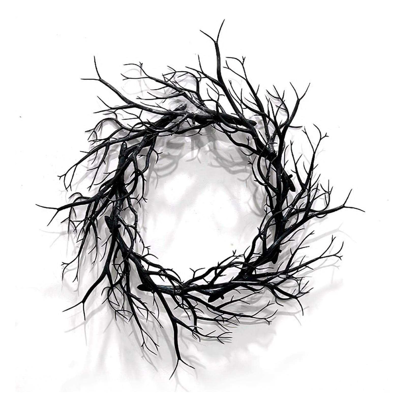 RetroNest Thorns Wreath Halloween Horror Decoration with Realistic Spiked Branches and Crow 45cm Black Dead Branch Spooky Wreath for Haunted House Door Window B