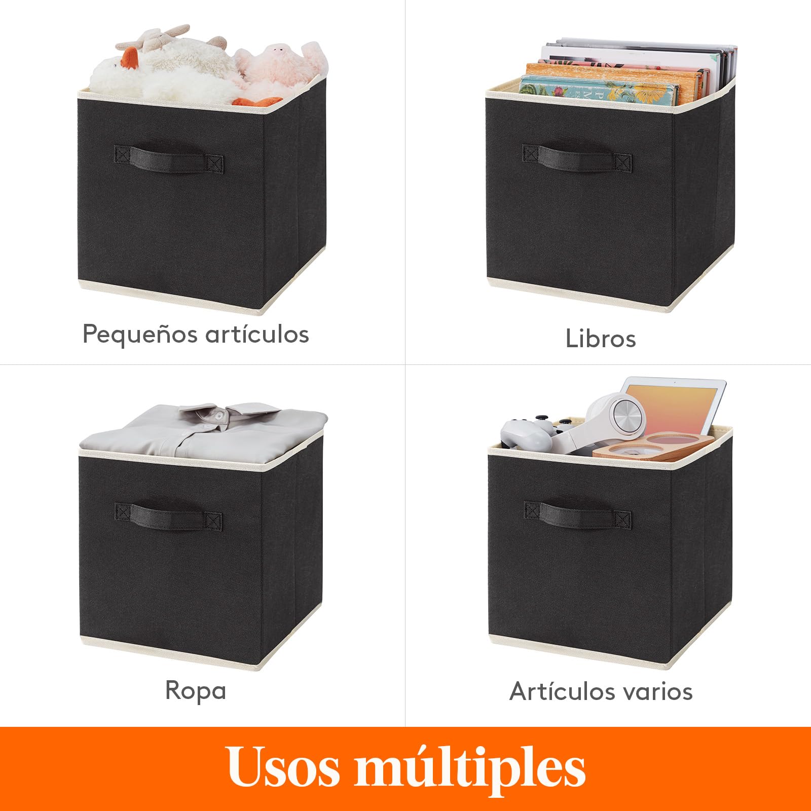 Lifewit Juego de 10 Cubos de almacenamiento plegables, Cestas de Almacenamiento de Tela, Cajas de Almacenamiento con asas, Organizadores para ropa, Juguetes, 33 x 33 x 33 cm, 36 L, Negro