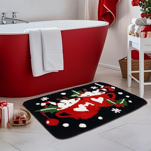 Miniatura 5 de Tapetes navideños de baño, tapetes negros para cocina, lindos tapetes para puerta de interiores y exteriores, decoración de Navidad, 32 x 20