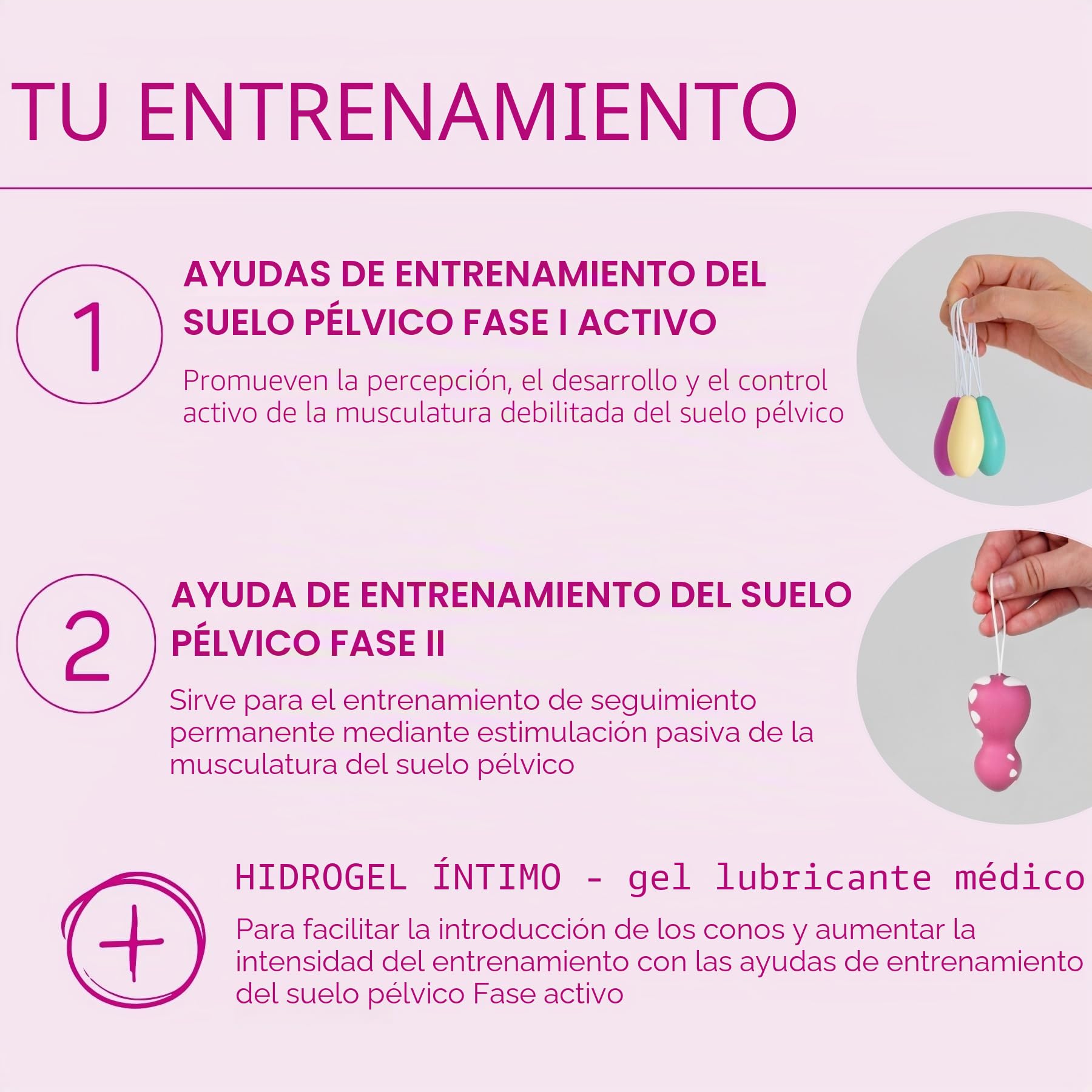 ELANEE Juego de ahorro para el suelo pélvico con conos vaginales e hidrogel | Set para un suelo pélvico fuerte con 5 conos vaginales y lubricante médico. Fabricado en Alemania