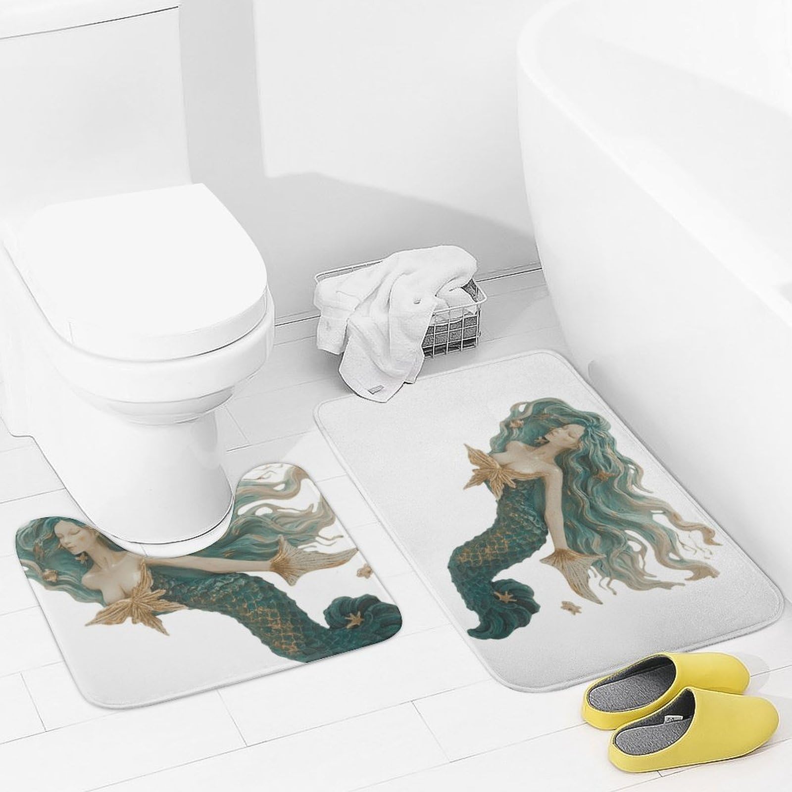 Tapis de bain doux sirène et contour U | Lot de 2 antidérapants