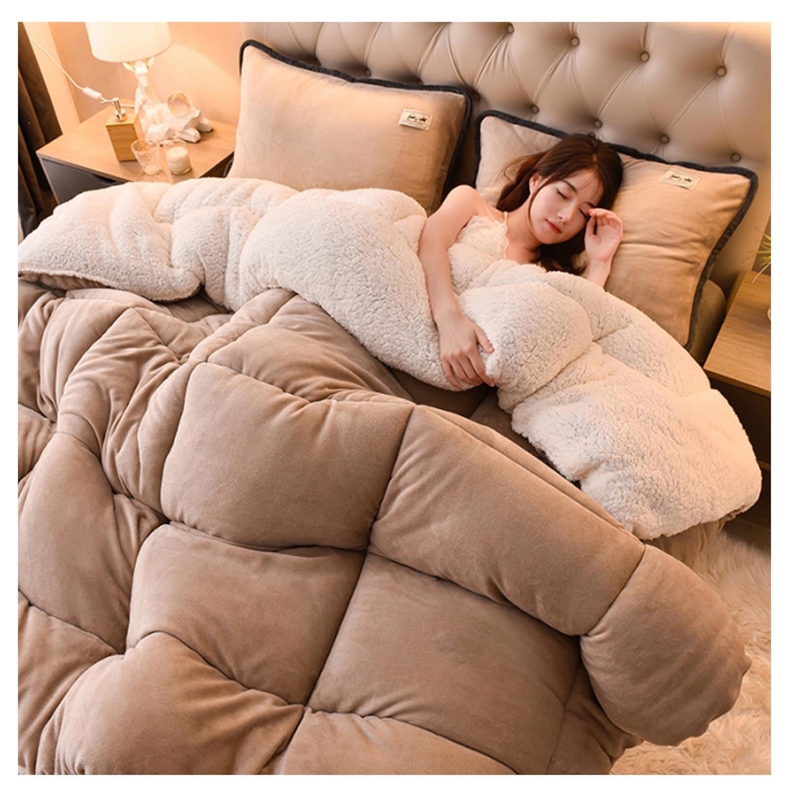 Thickened Super Soft Insulation Winter Quilt, Cashmere and Double Fabrics, Breathable Warmth Fluffy Plush Sided Velvet Blanket，Soft and Skin-Friendly, Lightweight and Durable(Color1,150x200cm(3.5KG))