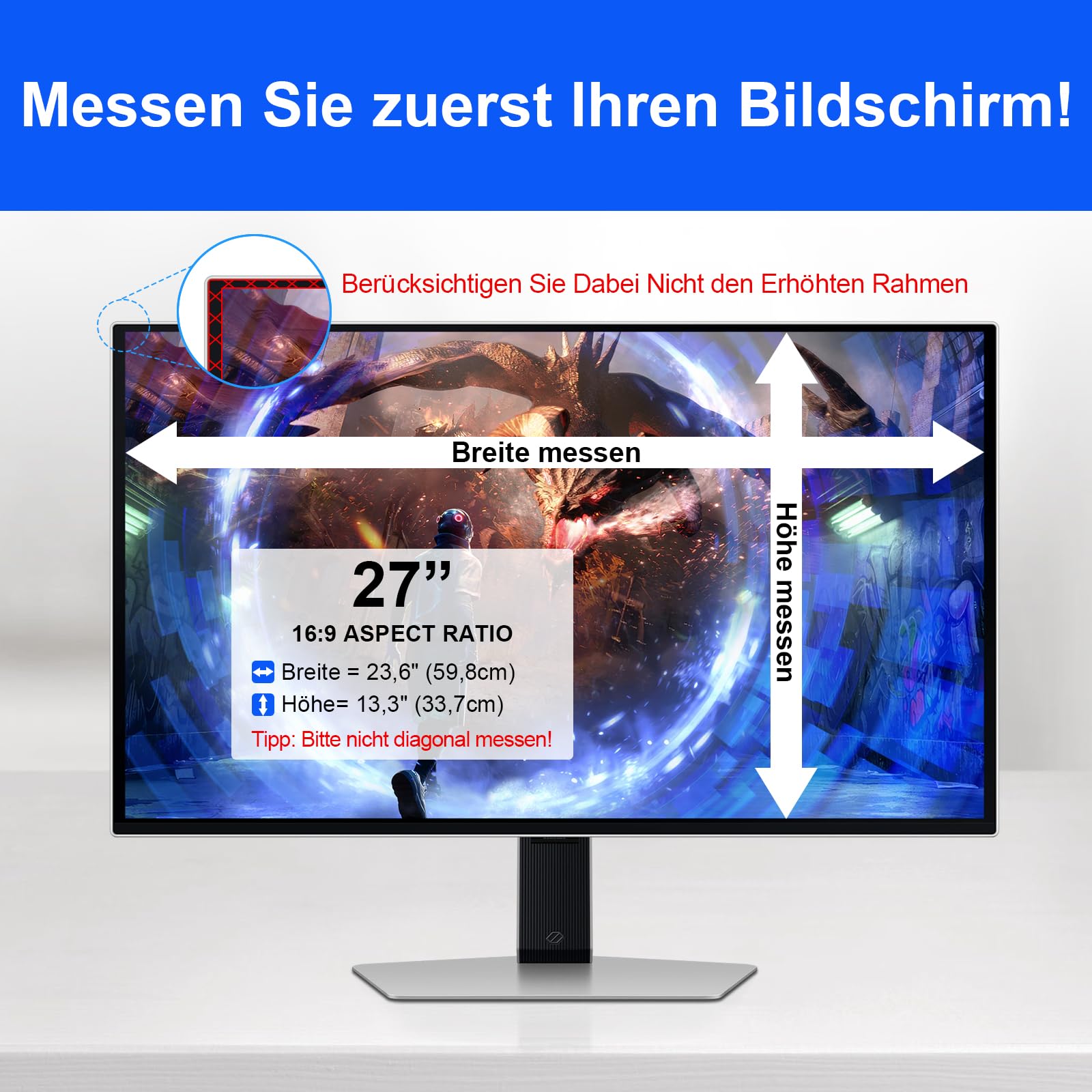 27 zoll blickschutzfolie für 16:9 Seitenverhältnis,Blaulichtschutz, Blendschutz, beidseitig verwendbar,27 Zoll Abnehmbarer Schwarzer Abdunkelungs-Antispy-Sichtschutzfilter für Desktop