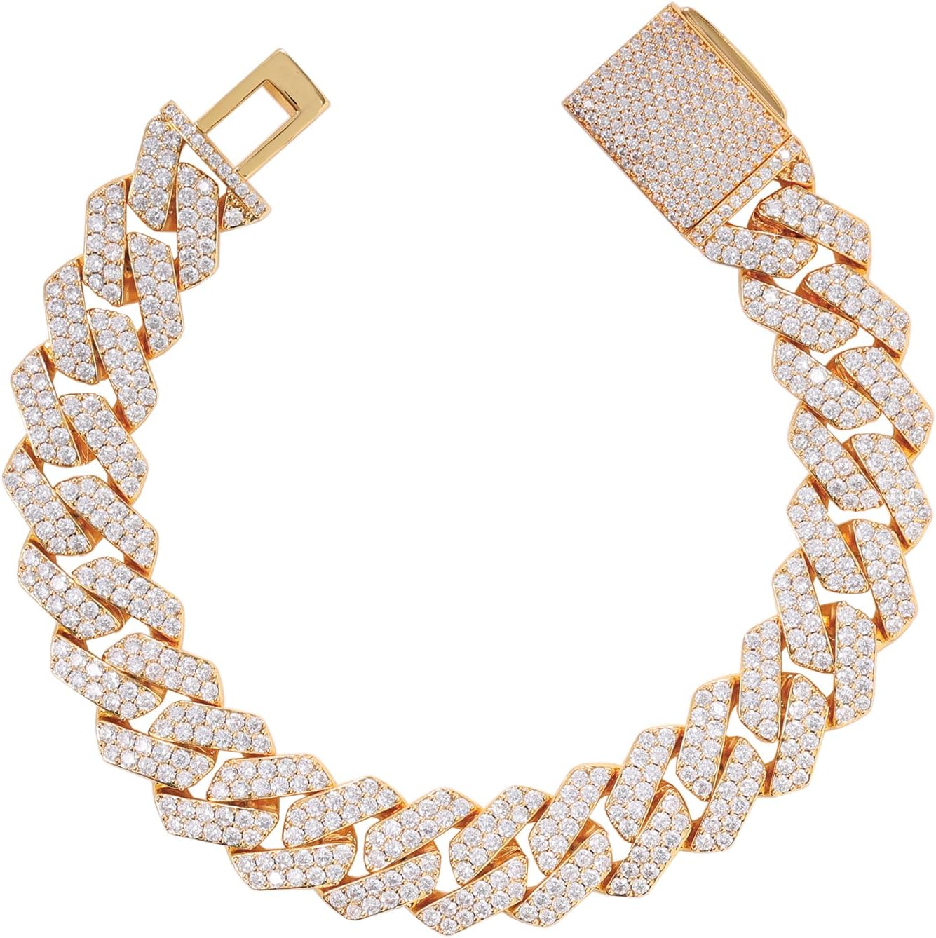 Lulu Mel Cuban Link Chain Mens Women Iced Out 14mm Miami Cubic Zirconia Cuban Necklace, Hip Hop 18K Gold Plated Diamond Heavy Cuban Link Bracelet Rapper Chains