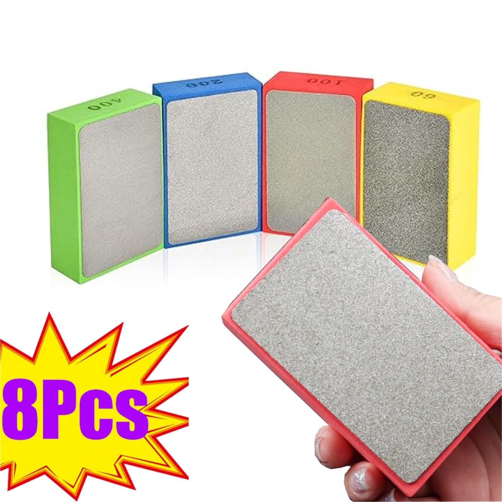 Esponja Pulir Coche Almohadillas de Pulido a Mano de Diamante, Herramienta de Pulido de Disco de Lijado de mármol, Piedra, Vidrio, azulejo, abrasivo, 1/8 Uds.(8Pcs)