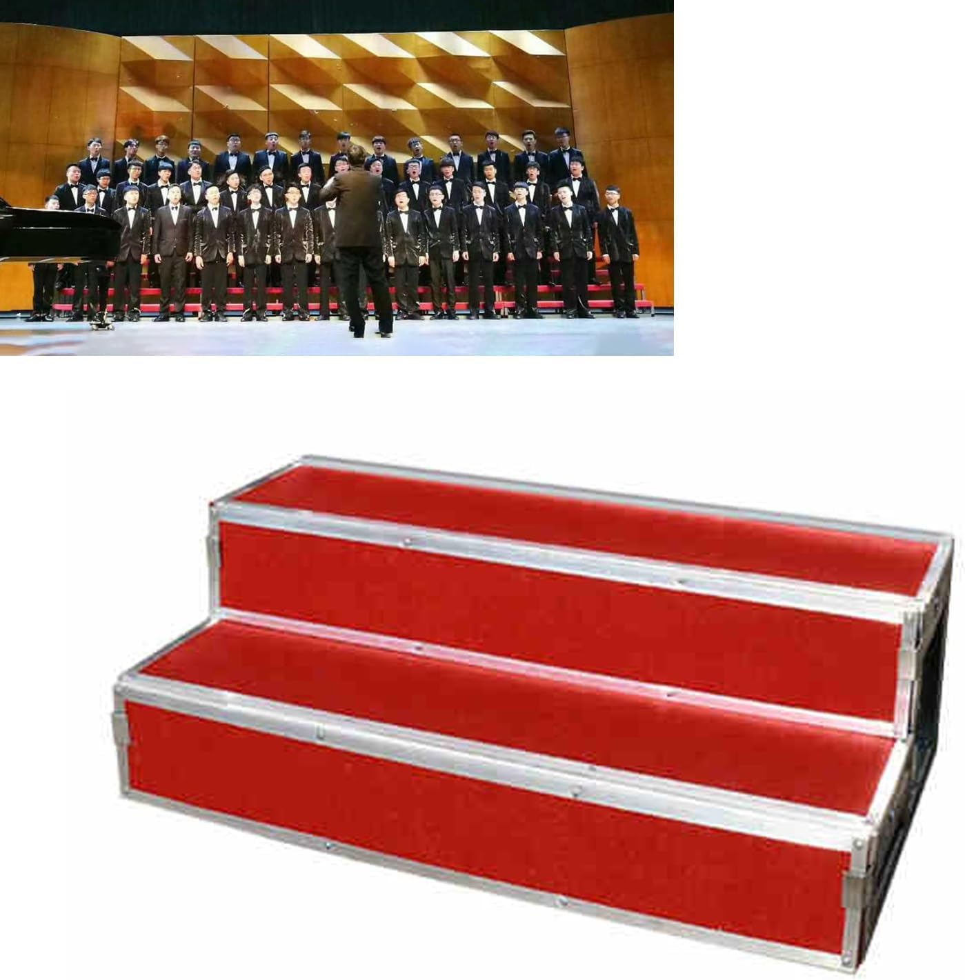 Folding Choral Stairs Stage Riser Platform Based Metal Anti-Slip Portable Multi-Level Home Theater Seating,Adjustable Portable Choral Risers, 2-Tier Stage Steps 50.4"-78.7" Long, Lightweight