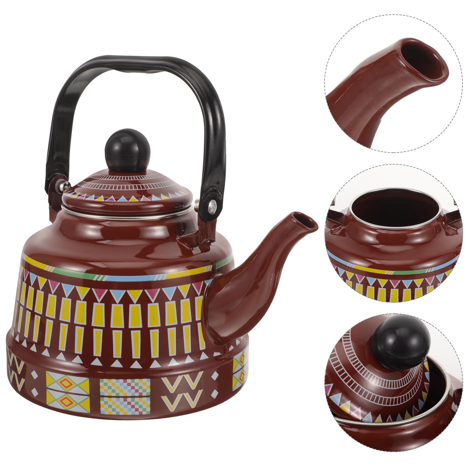 Homoyoyo Hervidor de Agua Vintage 1,7 Litros Esmaltado Tetera para Estufa Asa Tetera para Cocina Uso Diario Camping y Hogar Diseño Geométrico Marrón