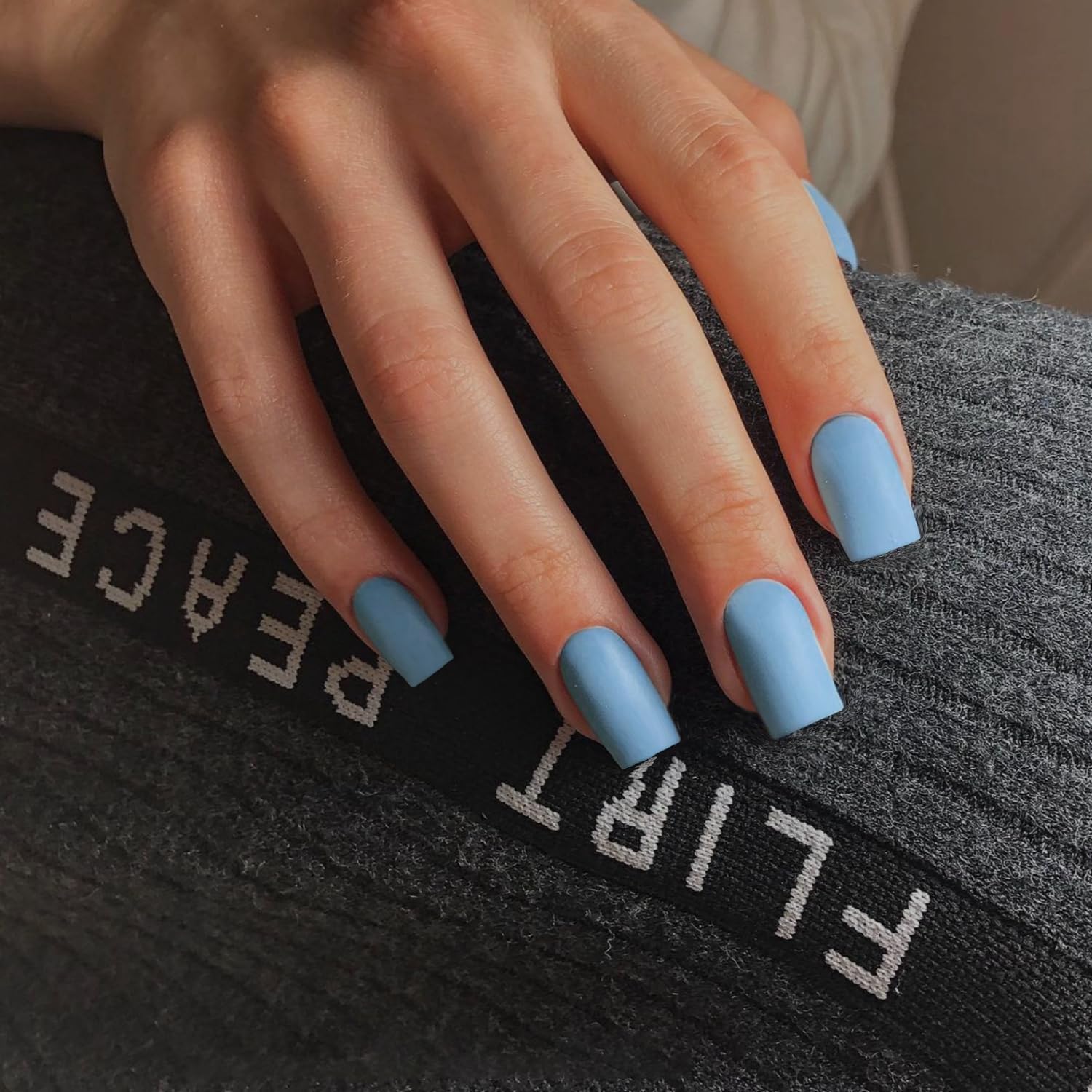 KQueenest Soft Gel Press on Nails Short Medium Square, Matte Baby Blue False Nails Short Coffin - Image 2