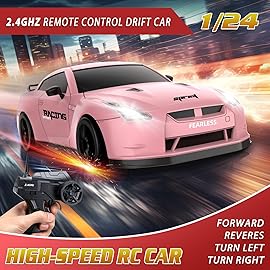 Remote Control Car RC Drift Car 2.4GHz 1:24 Scale 4WD 15KM/H High Speed Model Vehicle with LED Lights Drifting Tire Racing Sport Toy Car for Adults Boys Girls Kids Gift 2Pcs Rechargeable Batteries