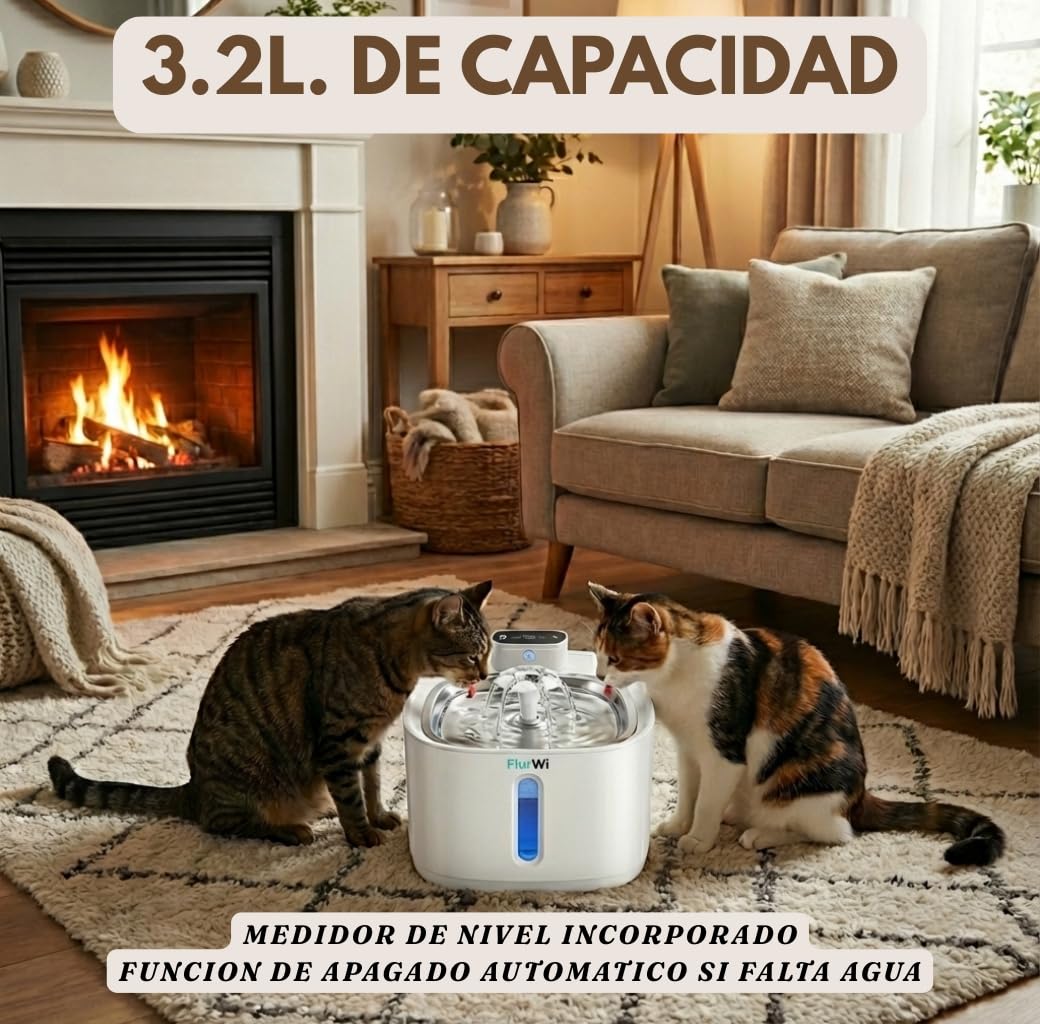 Fuente de Agua para Mascotas, 3,2 L, Dispensador Automático con Sensor, Filtración Múltiple, Recargable USB, Silencioso