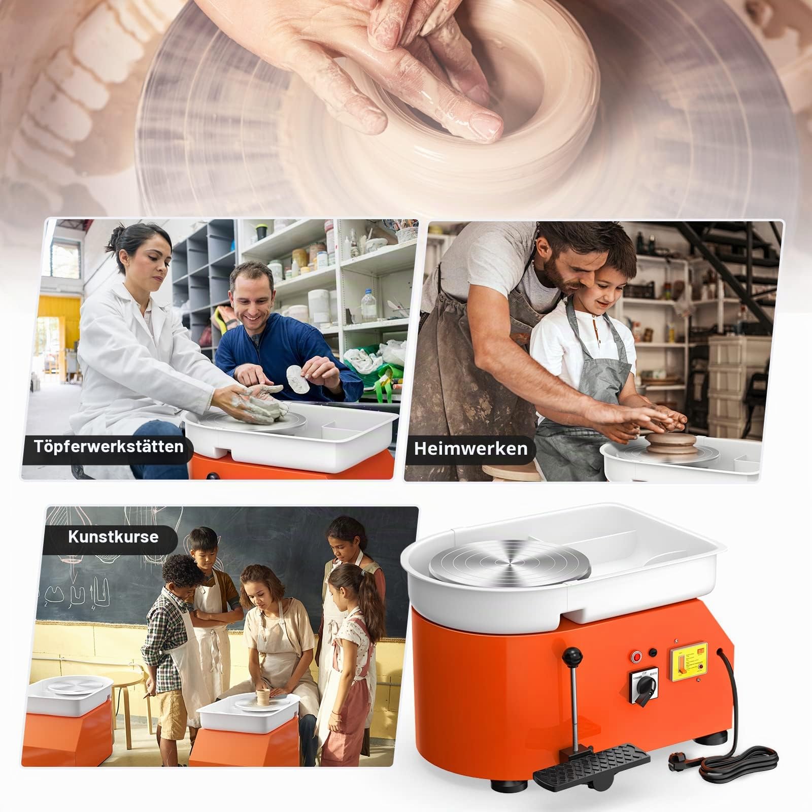 Elektrische Töpferscheibe 25CM 350W Professionelle Töpferscheibe Formmaschine Keramik Clay Maschine mit Töpferwerkzeugen für Erwachsene, Töpferanfänger, Töpferstudio
