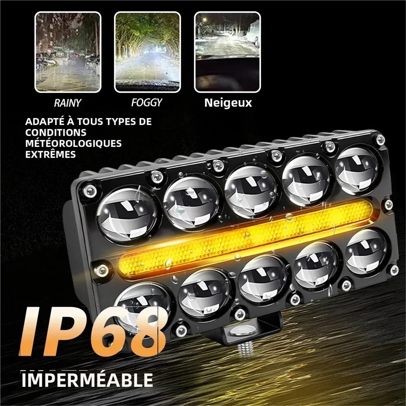 Światła drogowe Robocze Światło Przeciwmgielne LED 8 10 Len | Pomocniczy Projektor Reflektorów Stroboskop Migający 3000k Bursztynowy DRL 12V 24V(2pcs 8 Lens)