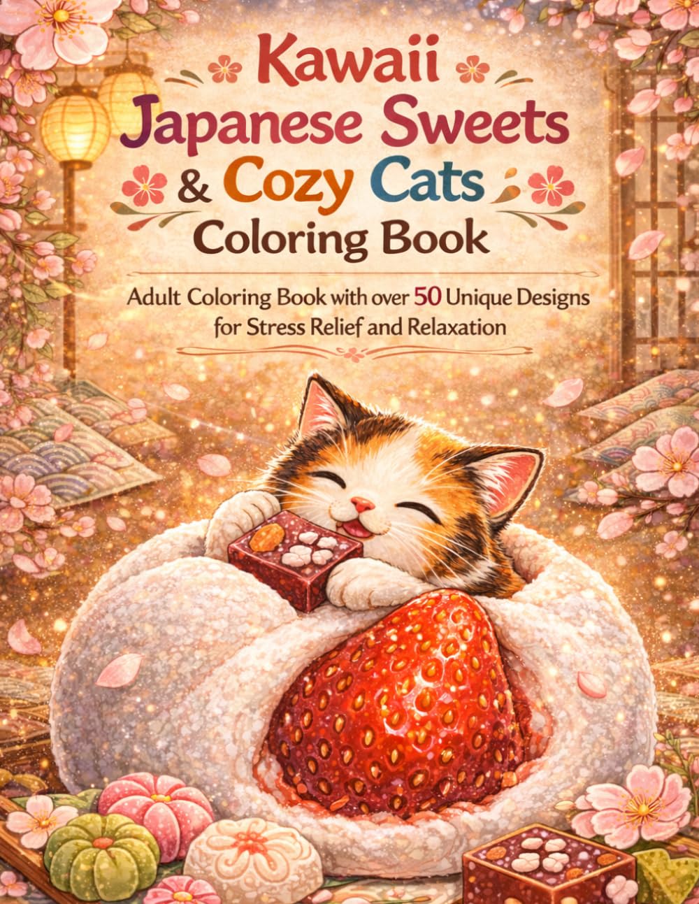 Kawaii Japanese Sweets & Cozy Cats Coloring Book: Adult Coloring Book with over 50 Unique Designs for Stress Relief and Relaxation