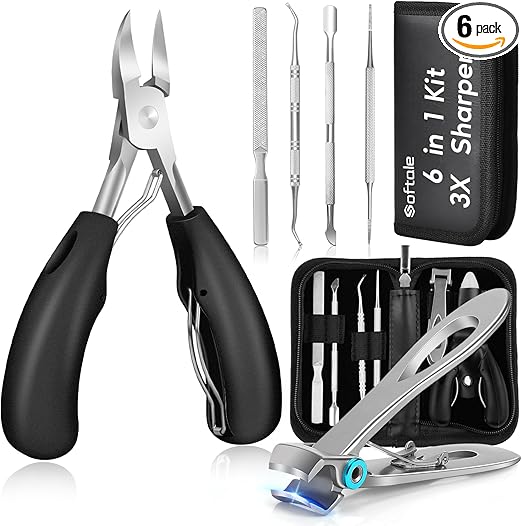 Toenail Clippers for Seniors Thick Toenail, Podiatrist Toe Nail Clipper Kits for Adult, Men, Women, Super Sharp Curved Blade Large Nail Tools, at Home Ingrown Toenail Remove Kit, 6 Pieces