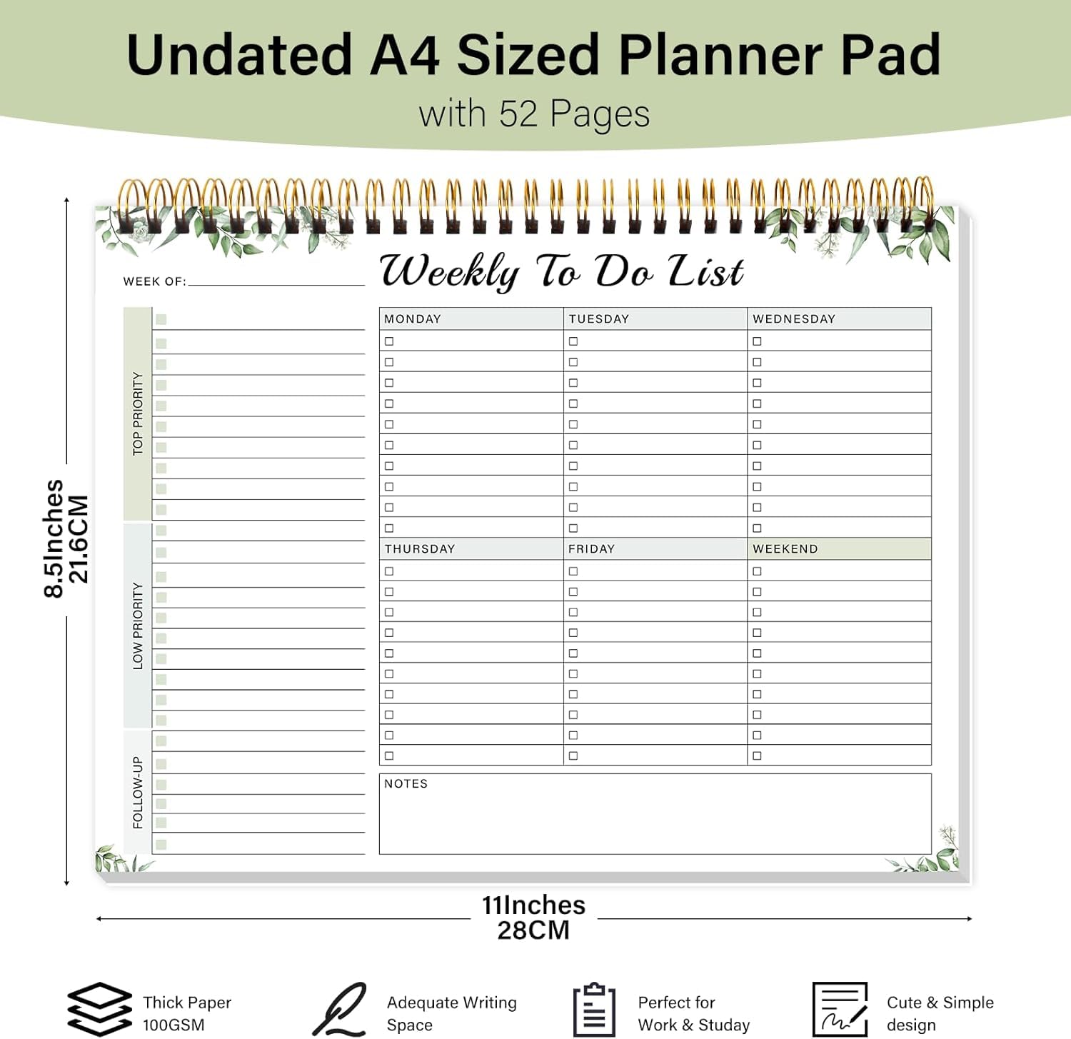 Weekly To Do List Notepad with 52 Undated Sheets(8.5"×11")- Undated Weekly Desk Planner for Women & Man, School/Office Supplies - Image 2