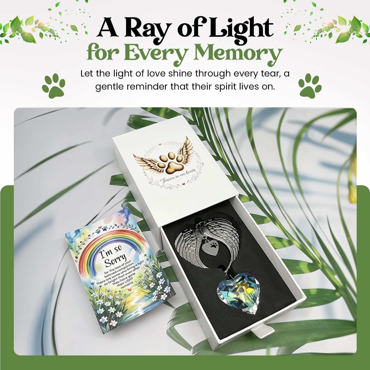 Memorial Sympathy Gift Box for Dog Loss - Pet Memorial Clear Crystal Ball Grief Suncatcher for Loved One, Thoughtful Dogs Remembrance, Rainbow Maker, Hanging Ball Prisms Gifts (Pet Suncatcher) - Image 2