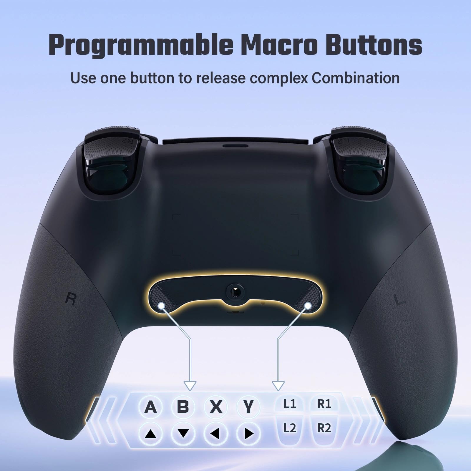 LATEC Controller per PS4 con Bluetooth, Controller Wireless PS4 con 2 Pulsanti Macro Programmabili, Sensore Giroscopico a 6 Assi, Doppia Vibrazione, Touchpad, Nero