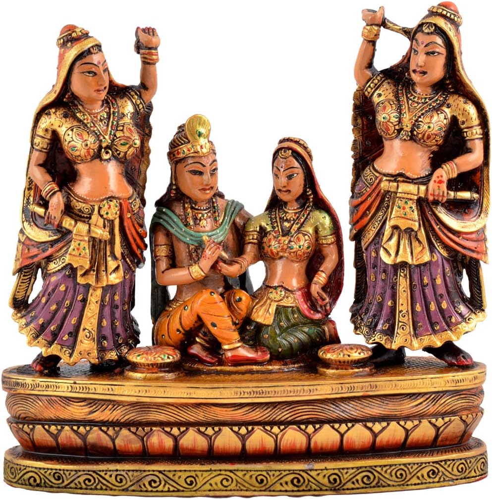 Truesellershop Handmae Beautiful Wooden Sculpture Wedding Gift - Indian Radha Krishna Statue - Symbol of Love Hindu Pair God & Goddess - Anniversary Housewarming Lucky Gift for Lovers 8 Inch