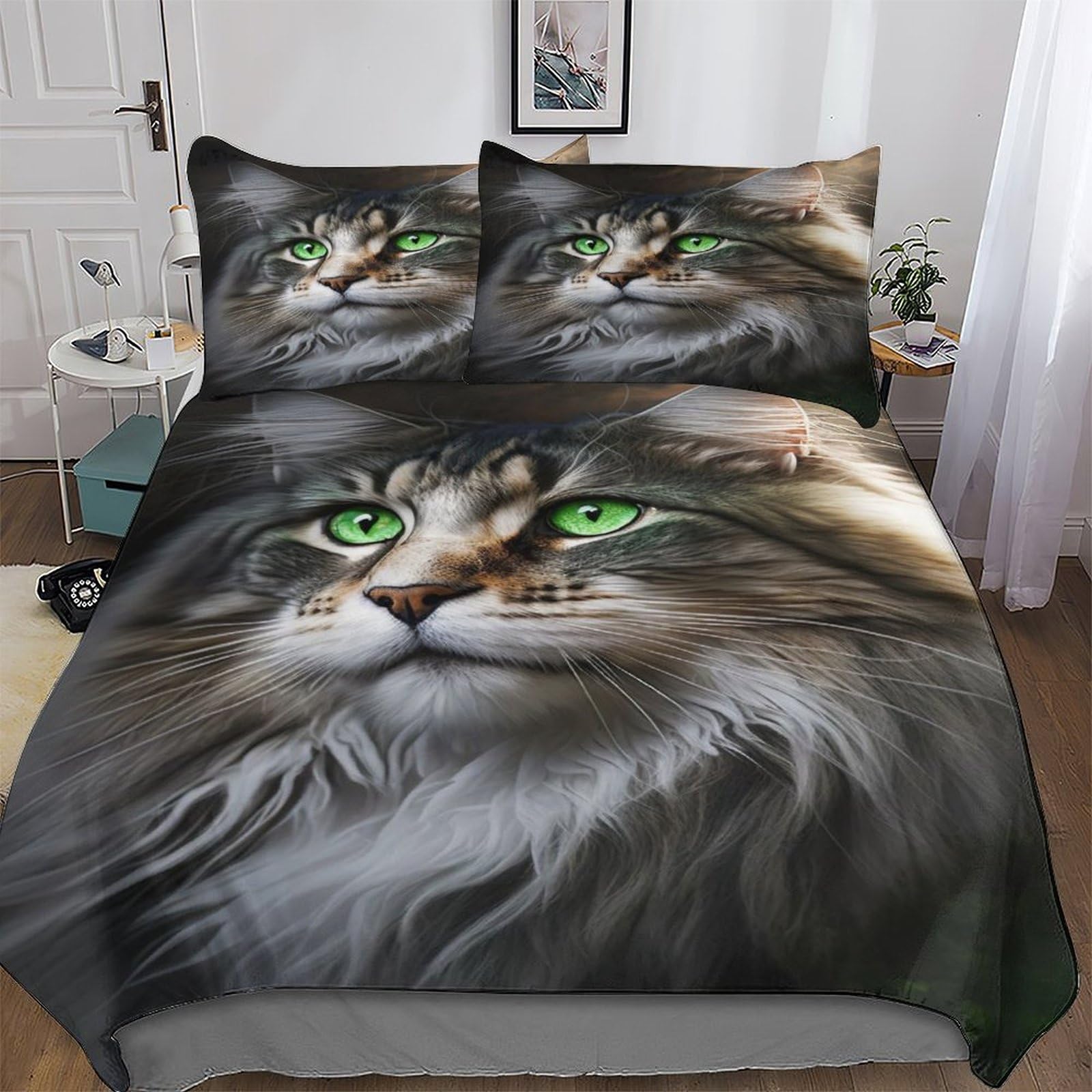 Housse de couette chat douce en microfibre pour chambre ado king