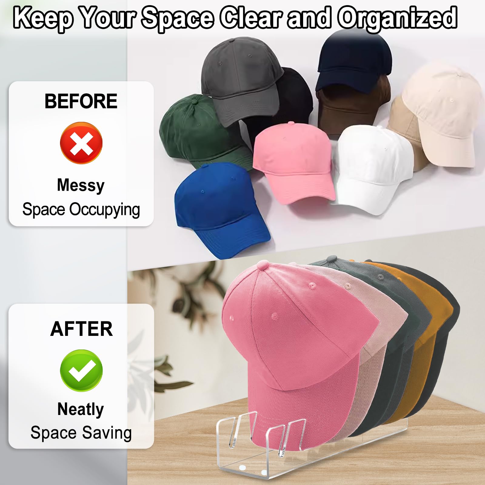 Acrylic Hat Organizer For 14 Baseball Caps - Space Saving Display Rack For Closet Or Tabletop