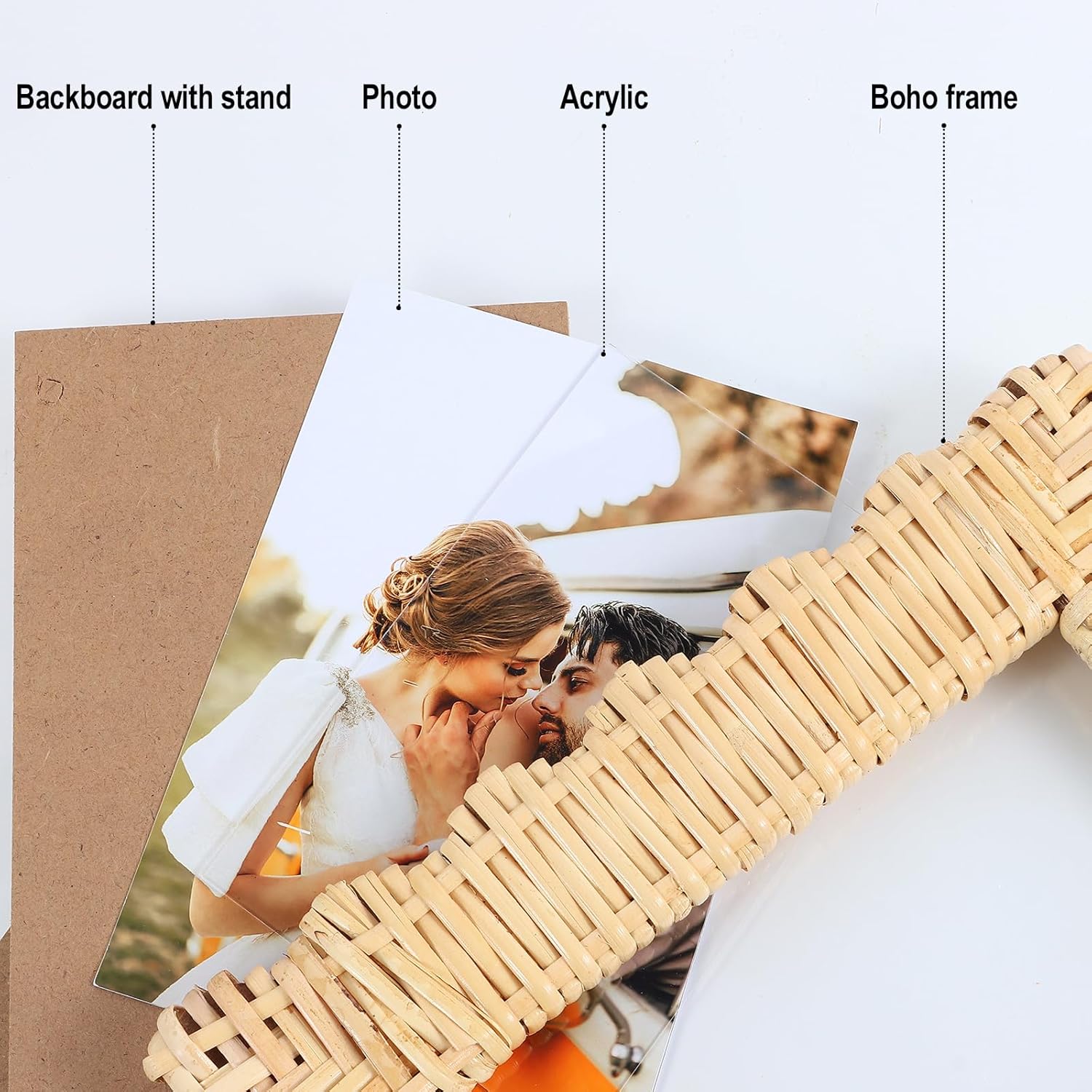 2 Pack Woven Rattan Picture Frame Set,4x6 & 5x7 Scalloped Picture Frame with Stand,Exquisite Handmade Wicker Photo Frame for Many Home Decor Style