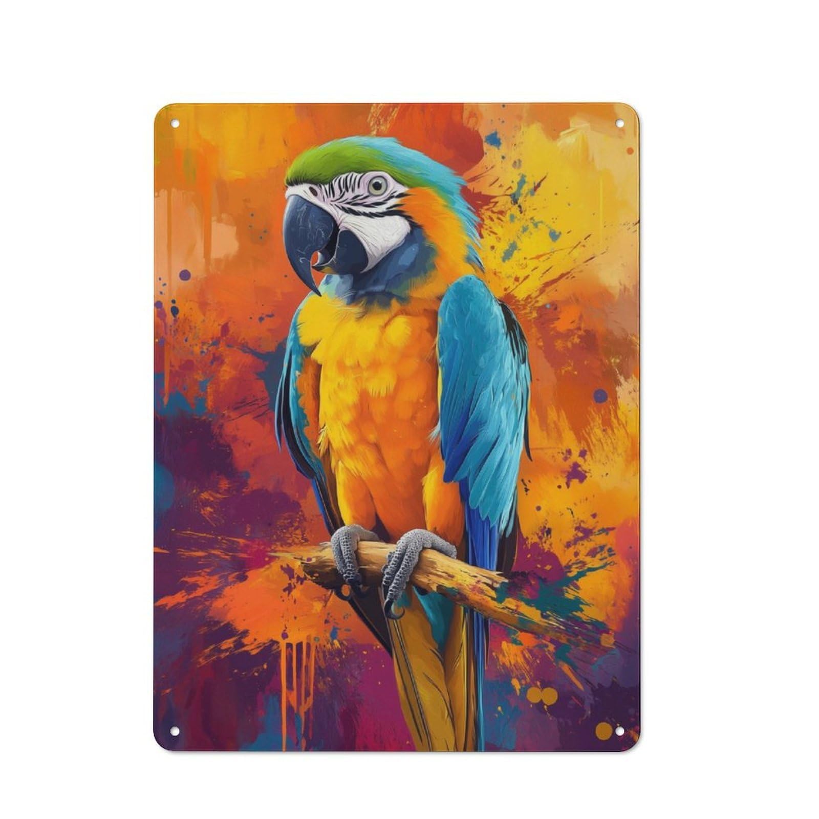 Classic Metal Sign 40x30cm Featuring Beautiful Parrot Painting, Bar Wall Plaque for Diner, Restaurant, Shed Or Kitchen