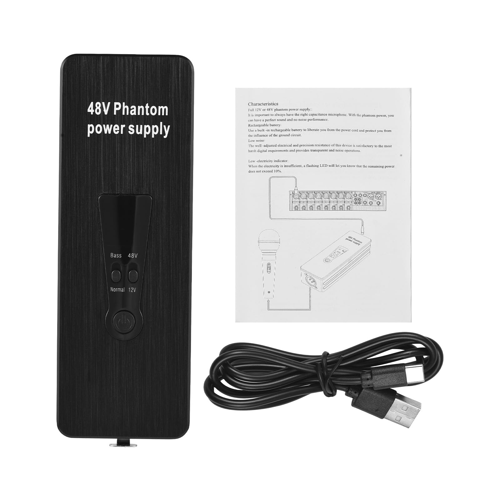 Alimentation Fantôme 48 V/12 V pour Microphones, Préampli Micro Portable Rechargeable, Faible Bruit, sans Interférence, Temps de Travail 18 Heures, Alimentation équilibrée pour les
