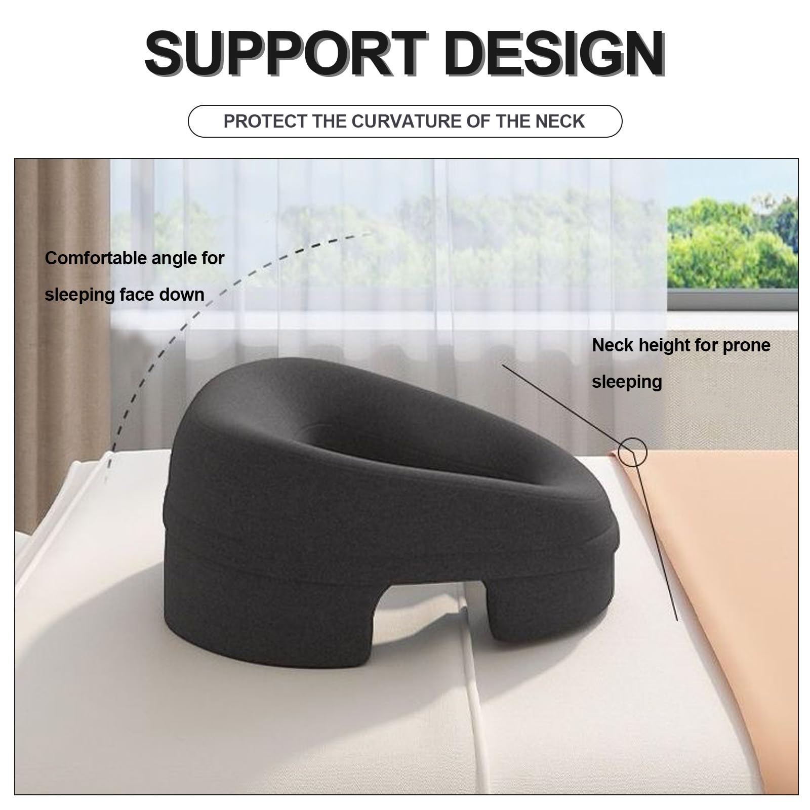 Almohada de Masaje Boca Abajo, Almohada para Dormir con Soporte para el Pecho y la Cara, Viene con una Funda extraíble y Lavable para SPA, Dormir, Black
