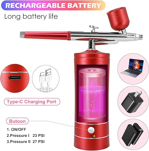 Miniatura 3 de Airbrush Kit with Compressor, Air Brush Gun Rechargeable Portable High Pressure Air Brushes with 0.3mm Nozzle and Cleaning Brush Set for Painting,