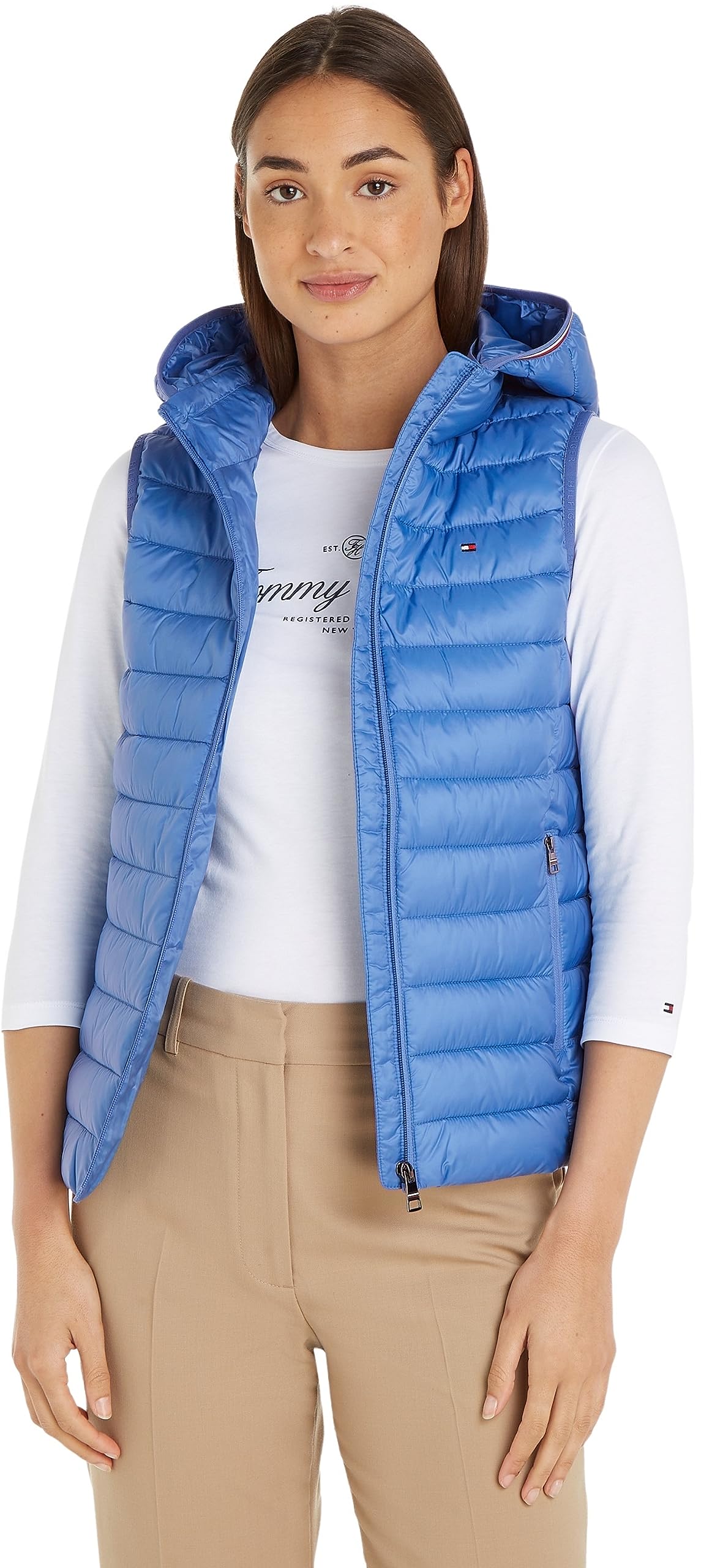 Tommy Hilfiger Women's Vest Padded Global Stripe, Blue (Iconic Blue), M