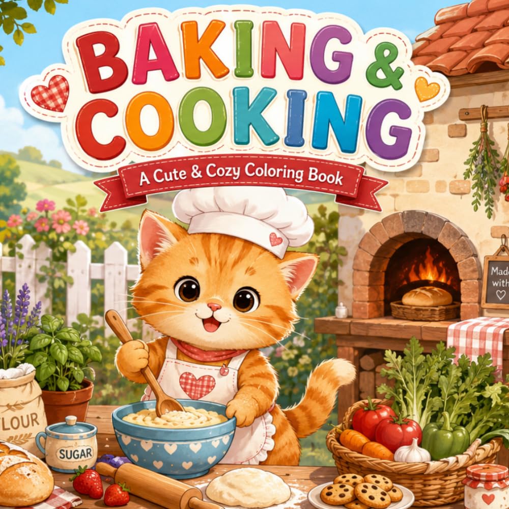 Baking & Cooking: A Cute & Cozy Coloring Book for Children with Baker Cats, Cakes, Cookies, Bread and Kitchen Fun