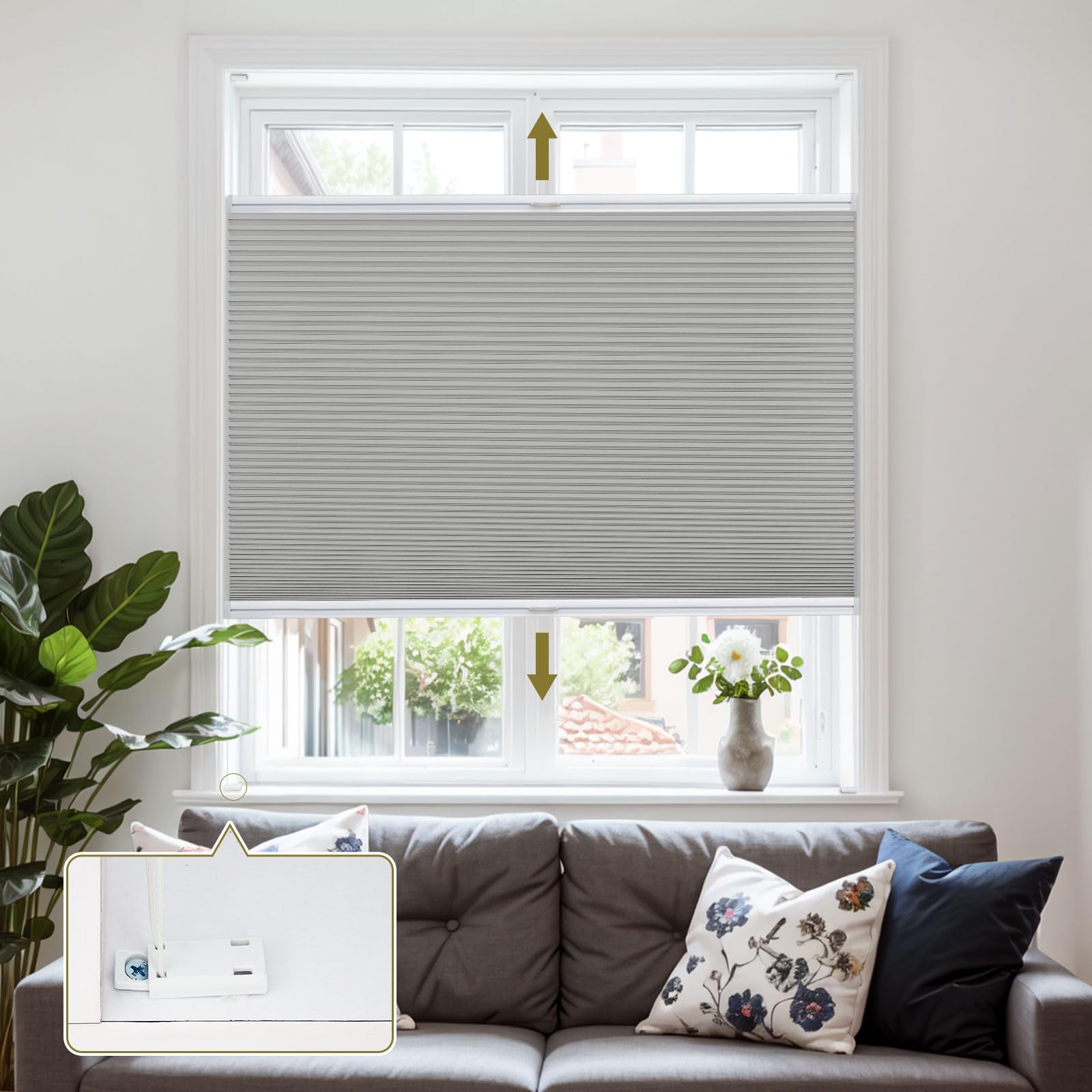 Moonice Cordless Honeycomb Pleated Blinds Blackout Top Down Bottom Up Cellular Blinds Easy Fit Install Inward-Opening Window Shades Heat Insulation Shades for Home Grey, 100cm W x 120cm H