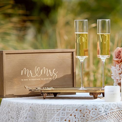 Miniatura 2 de AW BRIDAL Mr and Mrs - Juego de 2 copas de champán, regalos de compromiso para despedidas de soltera para parejas, recién casados, copas de brindis