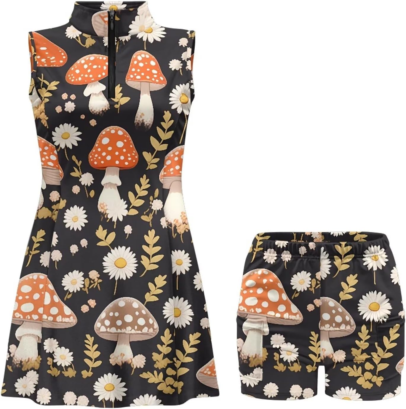 Daisy Flower Womens Tennis Dress Pumpkin Maple Leaves Stand Collar Golf Outfits Cartoon Capybara Athletic Dress