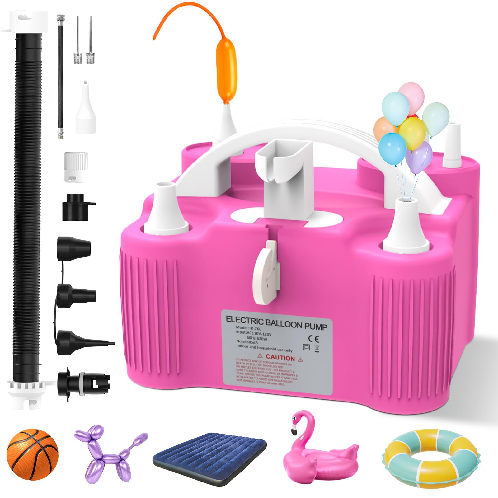 PlusFive 4-in-1 Electric Balloon Pump for All Balloons, Multi-Functional Air Pump with Dual Motor, Electric Pump for Quick Inflate & Deflate Latex/Foil/260q/Long Balloons& Balls& SwimmingPool & Airbed