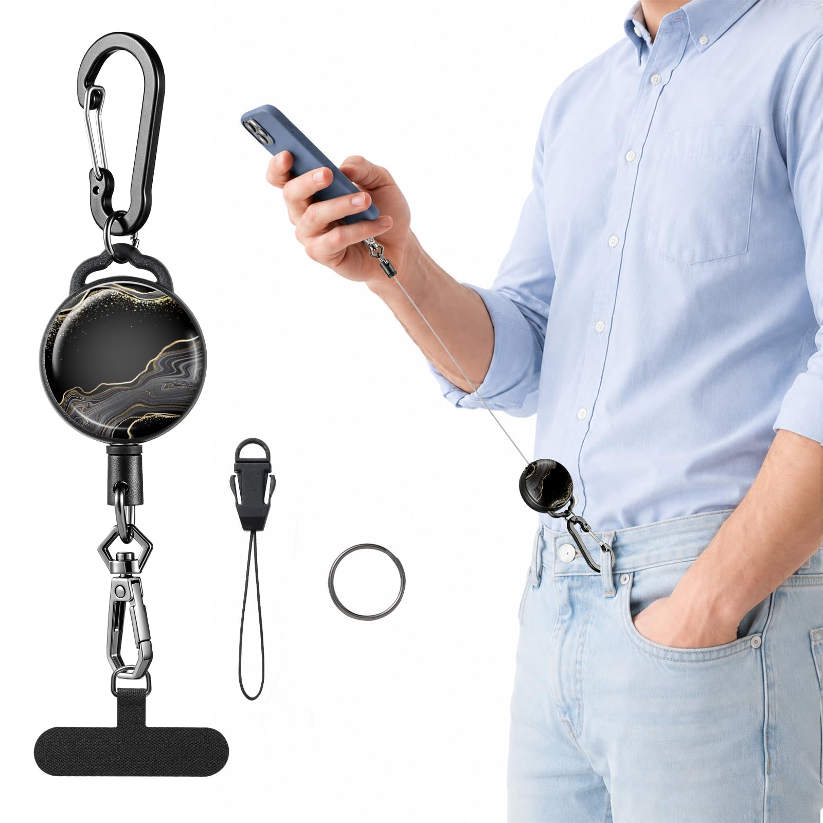 Cordon rétractable pour téléphone pour activités de plein air, sangle de téléphone anti-chute, parfait pour les voyages, le ski, la randonnée, les concerts
