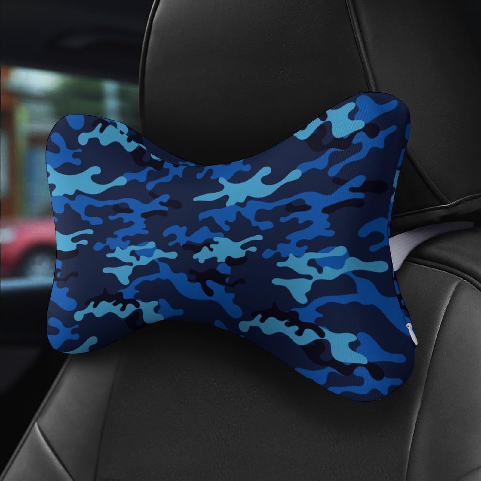 SMAZDFXX Camouflage Blue Camo Car Neck Pillow Set of 2 Car Seat Head Support Cushion Bone Pillows with Elastic Strap