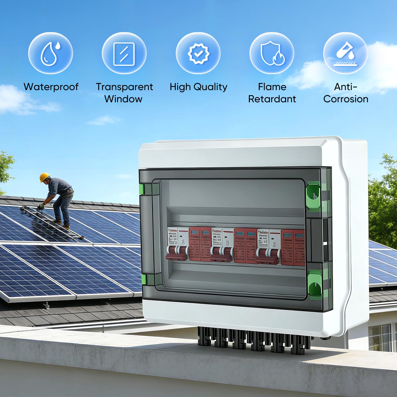 Überspannungsschutz PV, DC 40A/1000V 3 in 3 out Trennschalter Blitzschutz Leitungsschutzschalter 3 String 1000V DC 40A 20-40KA IP65 Wasserdicht Solar Anschlusskasten für Photovoltaik PV Anlage