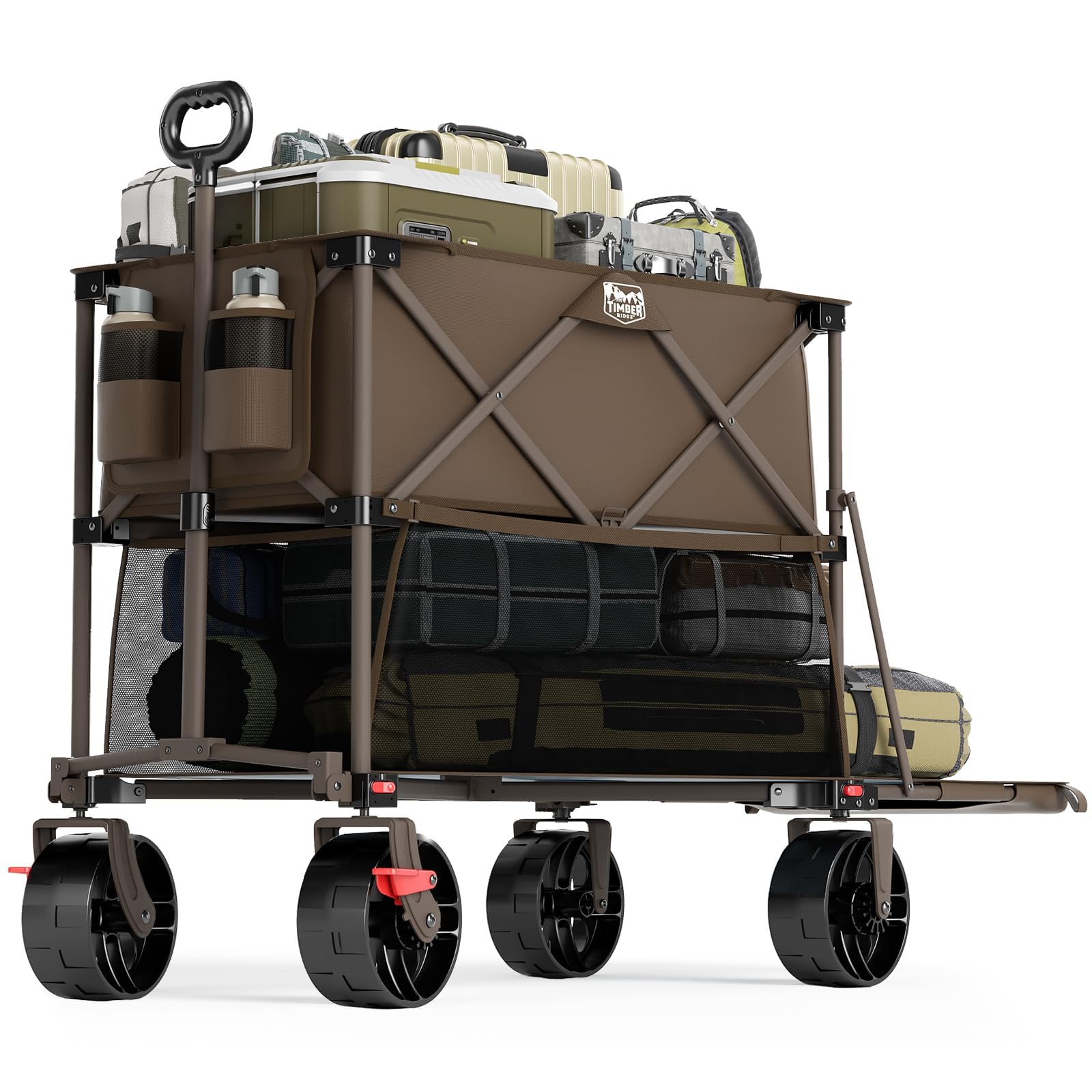 400L Large Capacity Folding Double Decker Wagon with Brakes, 54" Extra Long Extender Wagon Cart, 450lbs Heavy Duty Collapsible Cart, All-Terrain Big Wheels for Camping, Sports, Shopping