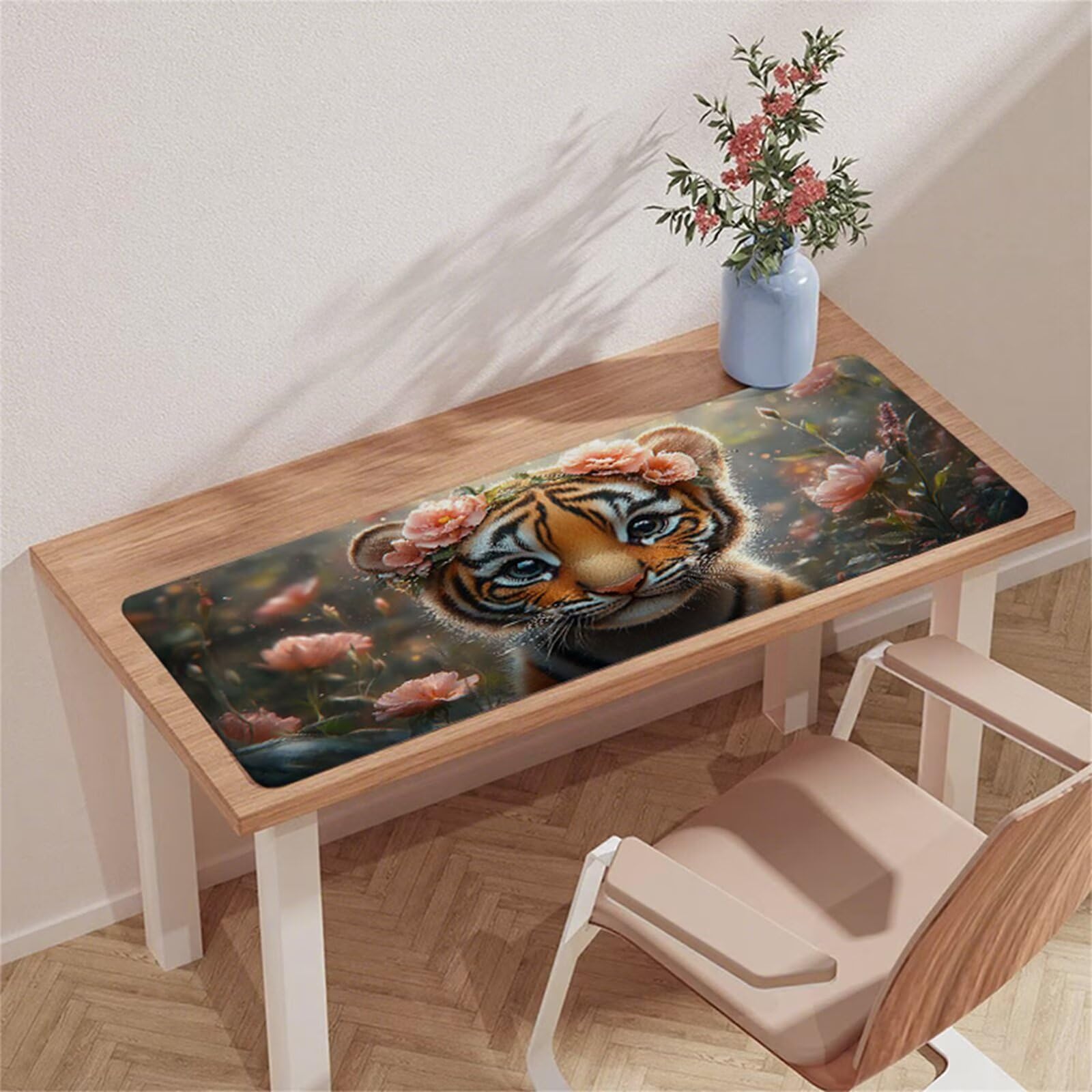Różowa podkładka pod mysz do gier XXL podkładka pod mysz 1600 x 800 mm podkładka pod mysz pod biurko wodoodporna podkładka pod mysz tygrys z antypoślizgową gumową podstawą zszyte krawędzie mata pod