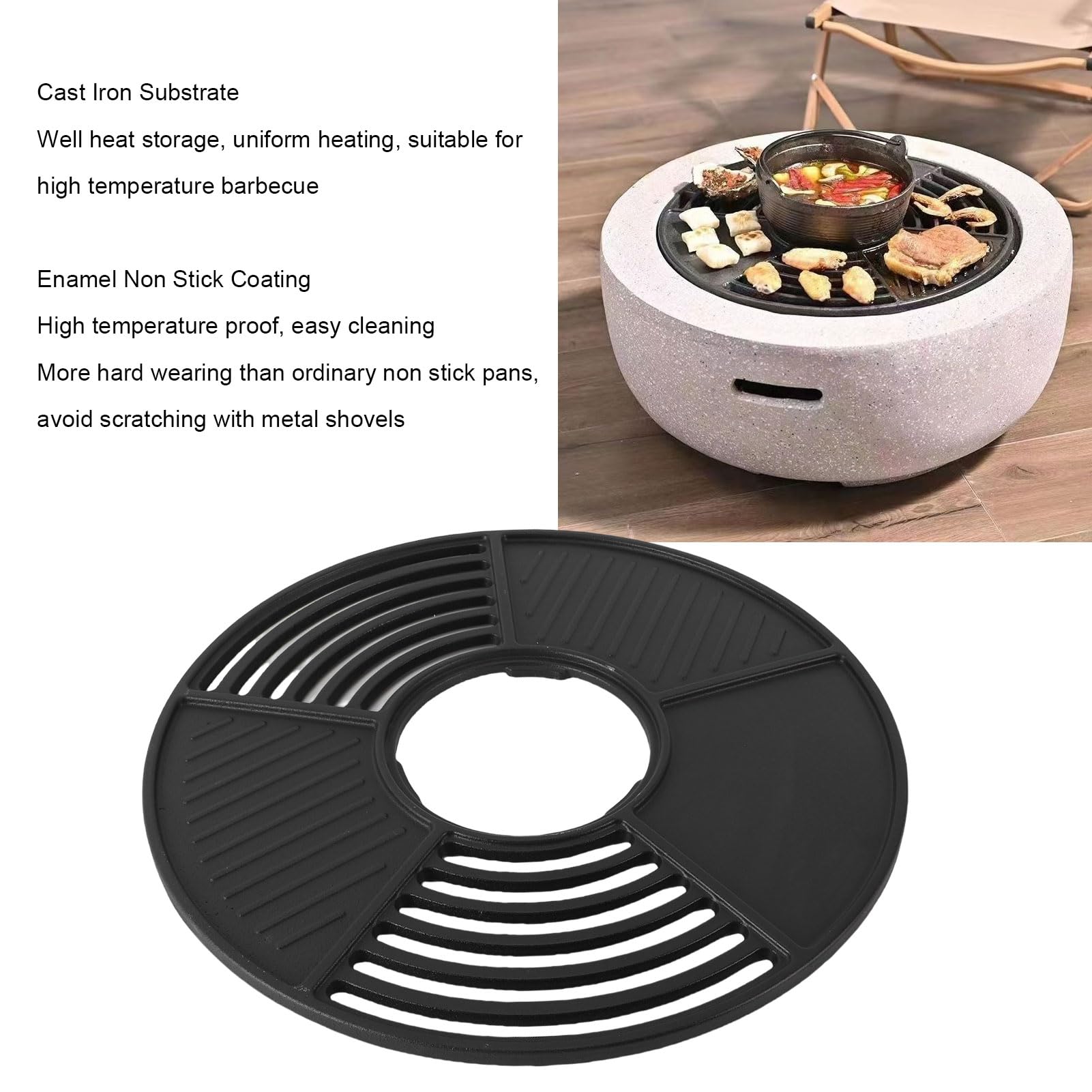 MOUNTTU Korean BBQ Grill Pan Non Stick Round Baking Pan BBQ Grill Plate for Home Outdoor Stove 36cm ~
