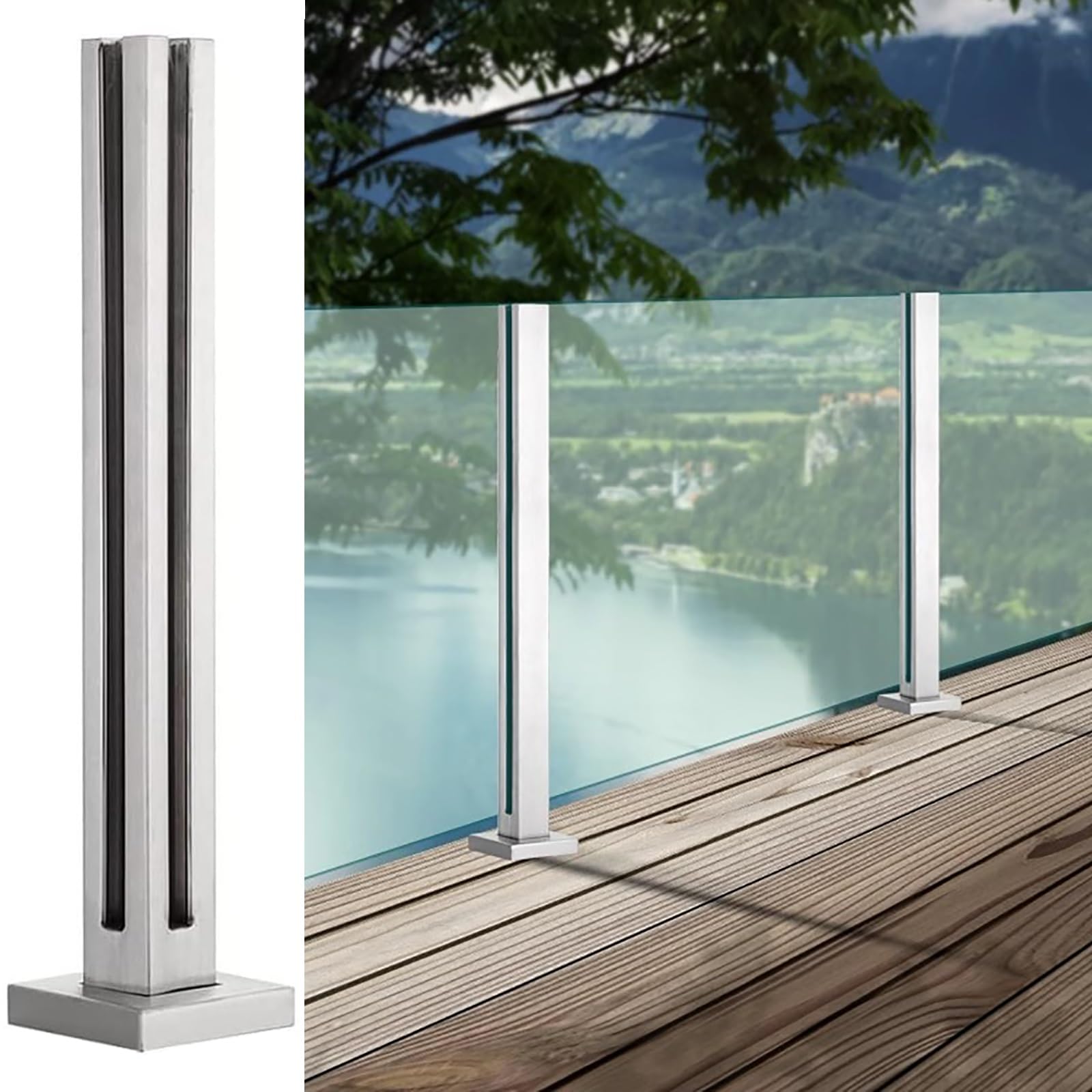 Soporte de abrazadera de vidrio con pinza de alta seguridad para barandillas de exterior 10mm