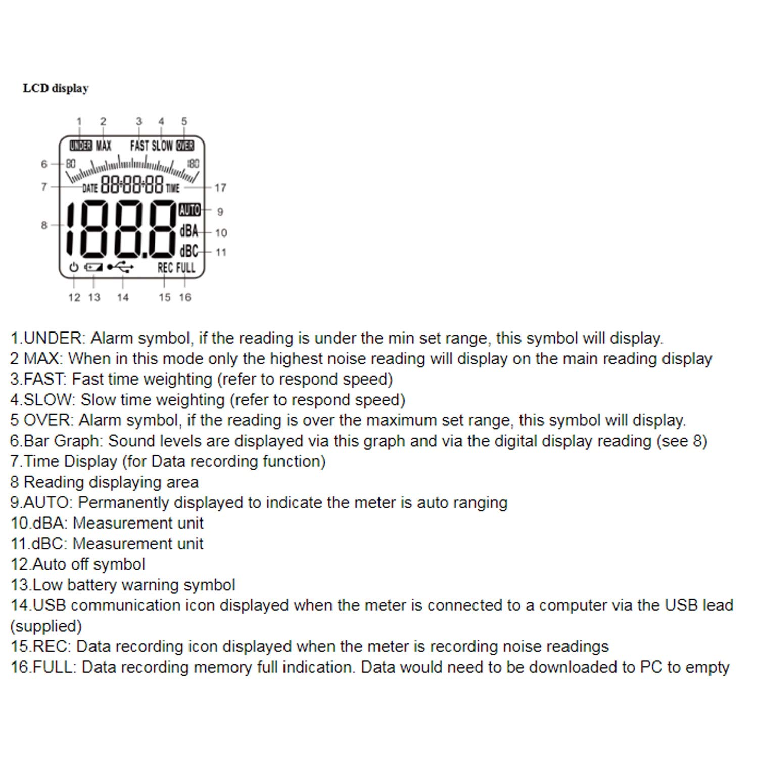 CLEIDE TL-200 Capteur de décibel Haute résolution USB Niveau sonore numérique Décibel mètre 30-130dB avec rétroéclairage 32000 Mesure du Bruit de données Facile à Utiliser