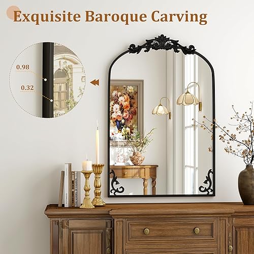 Miniatura 10 de BEAUTYPEAK Espejo de baño de 30 x 48 pulgadas para pared, moderno espejo negro con marco profundo, espejo rectangular montado en la pared para baño,